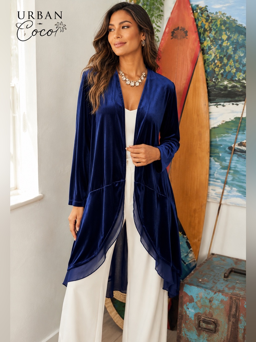 Urban Coco, Stunning Rich Cobalt Swing Velvet Duster,Open-Front,Lined,EUC,Size L